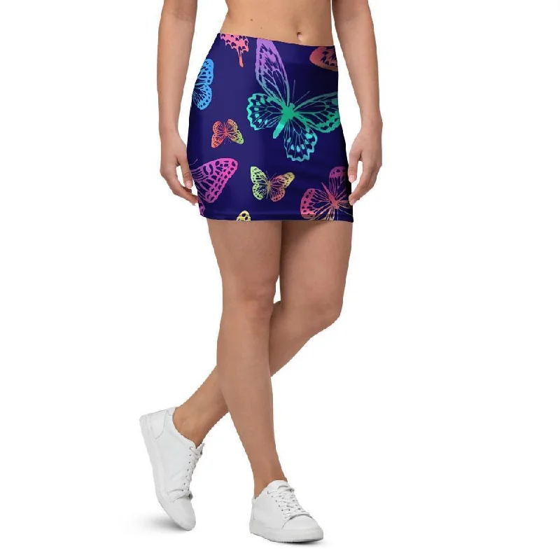 Neon Butterfly Print Mini Skirt