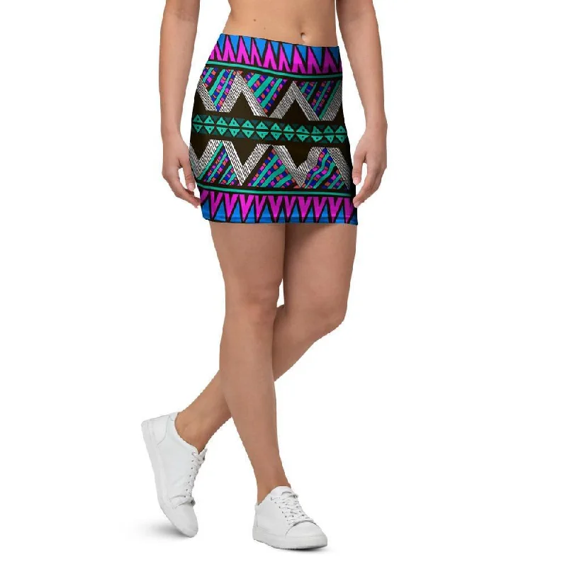 Neon Color Indian Aztec Trippy Mini Skirt