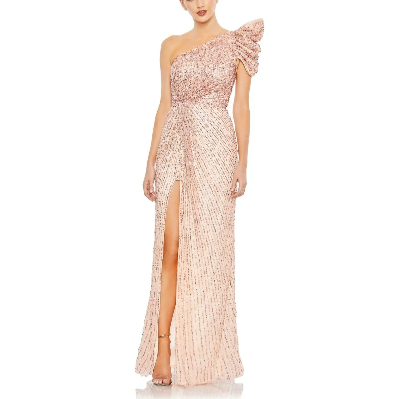 Womens Embellished One Shoulder Evening Dress