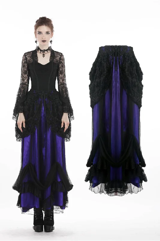 Gothic lace mesh satin long skirt KW139