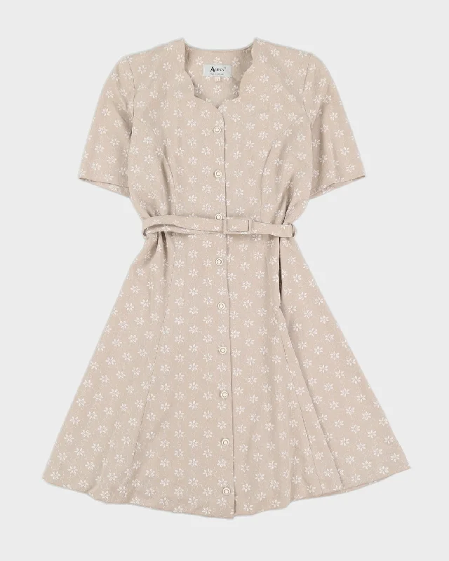 00s Cream Patterned Tea Dress - M