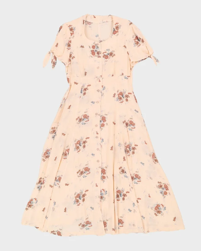 Peach floral button front dress - S