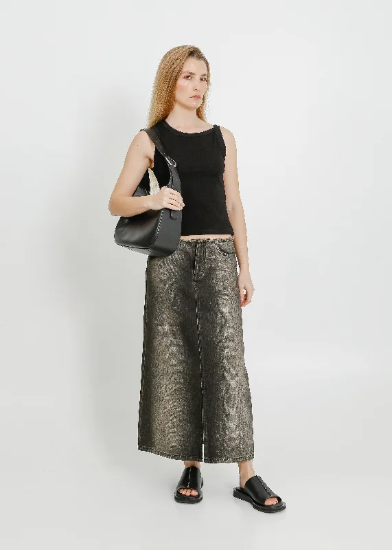 REIGN DENIM SKIRT / BROWN-BONE