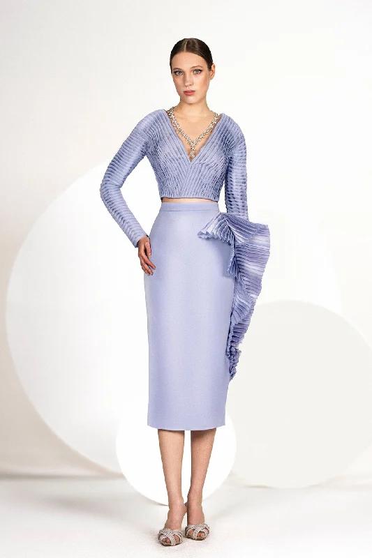 Crystals beaded pleated top with midi skirt